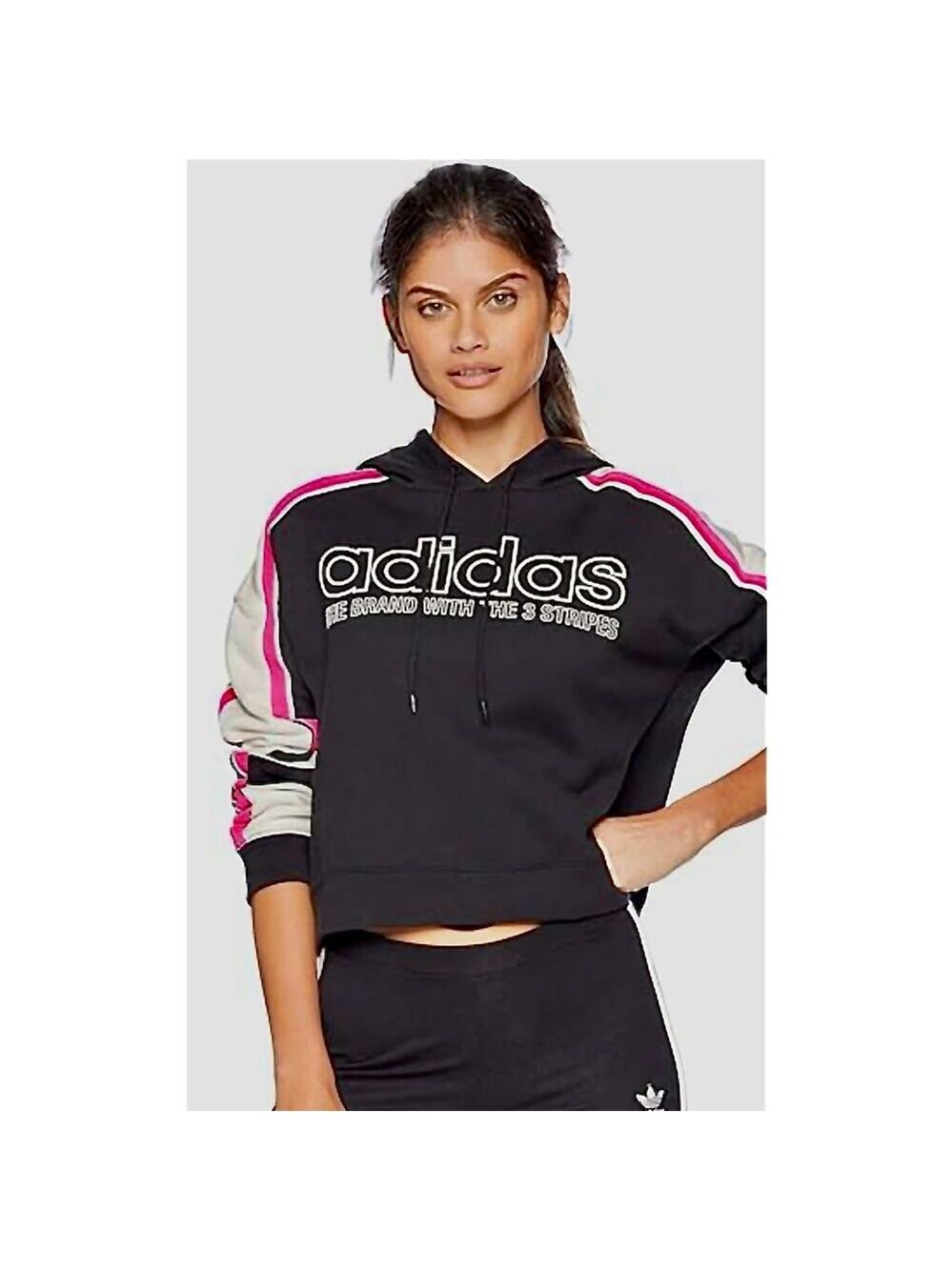 Rare Adidas Y2K Color-Block Cropped Hoodie 💗🖤 Retro Moto size xsmall - Picture 2 of 8